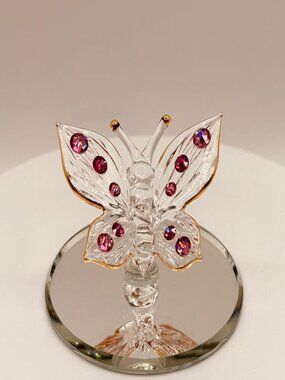 Pink Butterfly Figurine Glass Butterfly Decor Gift for Her Mini Butterfly Collec